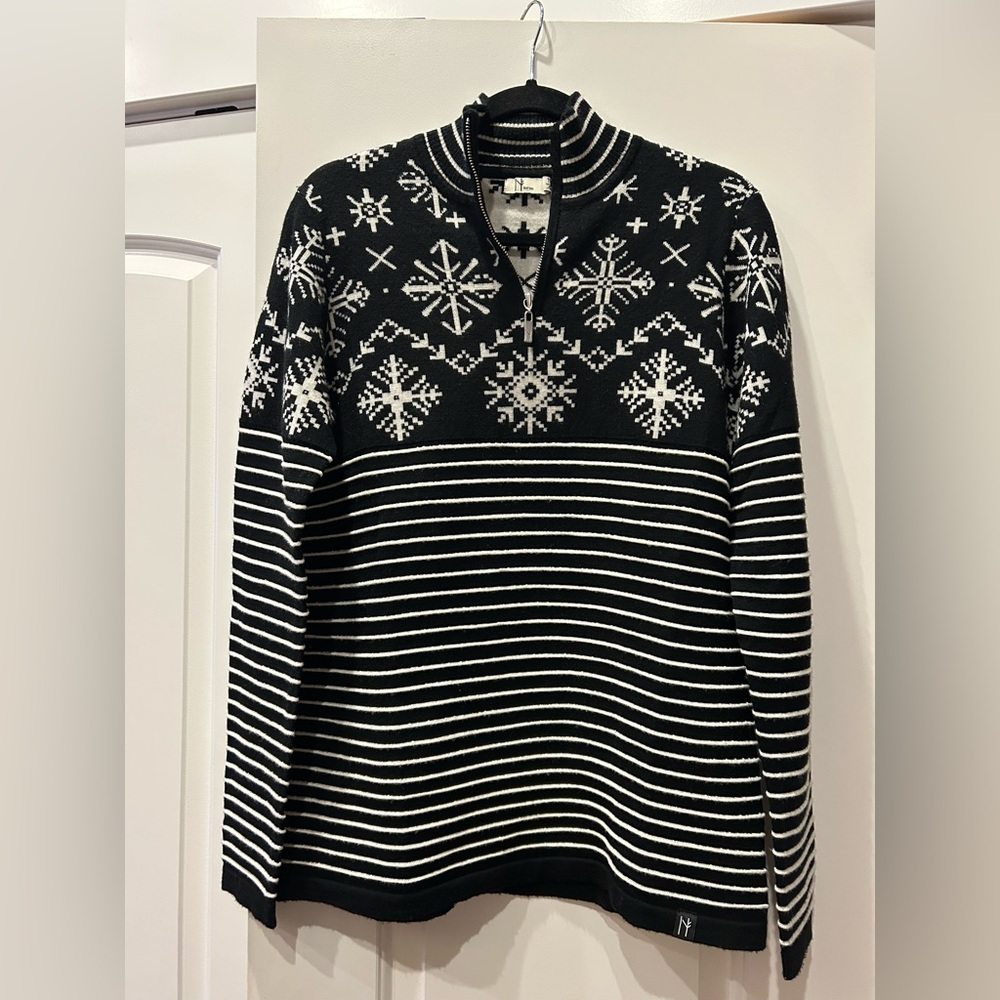 Gorgeous Neve Black and White Snowflake 1/4 Zip Sweater
